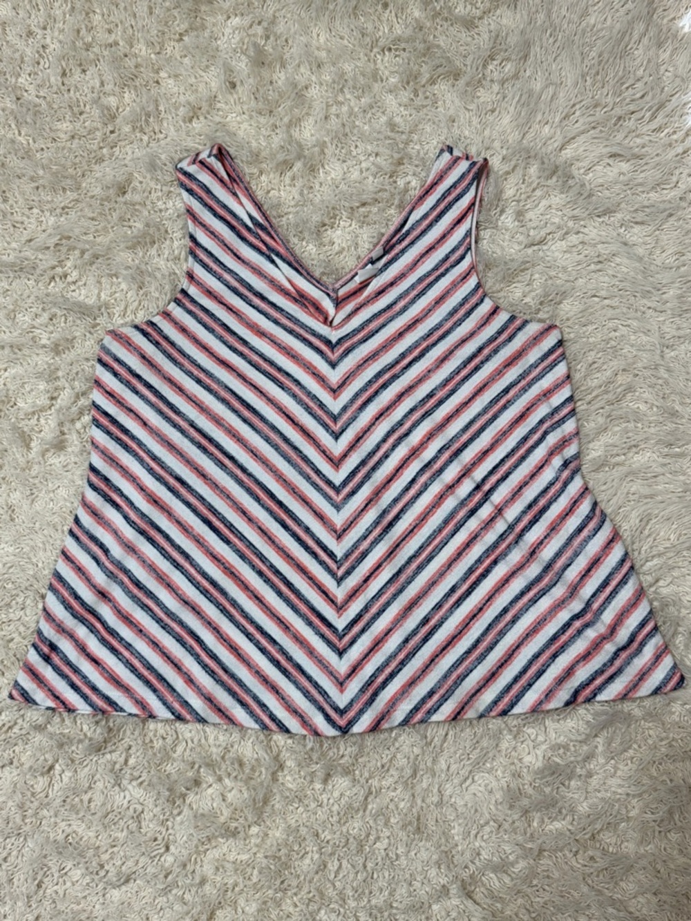 GAP women’s large Striped V-Neck Sleeveless Tank Top in White, Pink & Navy